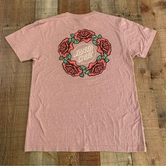 NHS womens size S pink short sleeve t-shirt with Santa Cruz and roses graphics - Picture 6 of 8